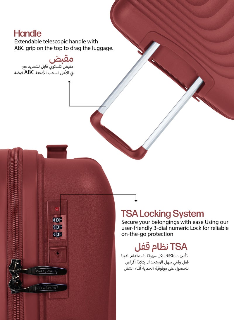 3 Piece with Trolley Set with Lightweight Polypropylene Shell 8 Spinner Wheels for Travel Wine Red