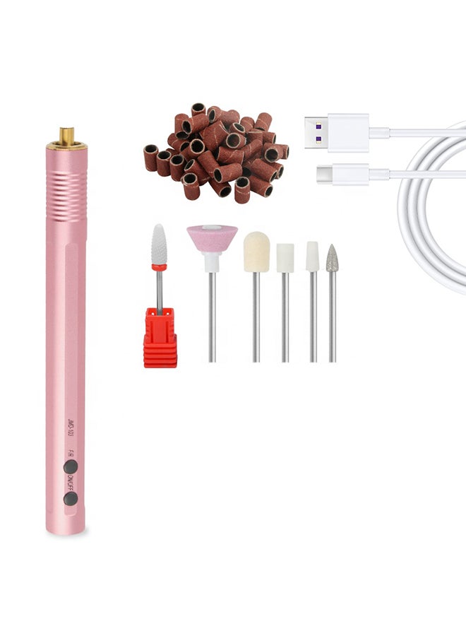 Jmd103 Portable Electric Nail Drill Rechargeable Mini Polishing Pen Cordless Rechargeable Acrylic Nails Dill Manicure Usb Plug - Pink