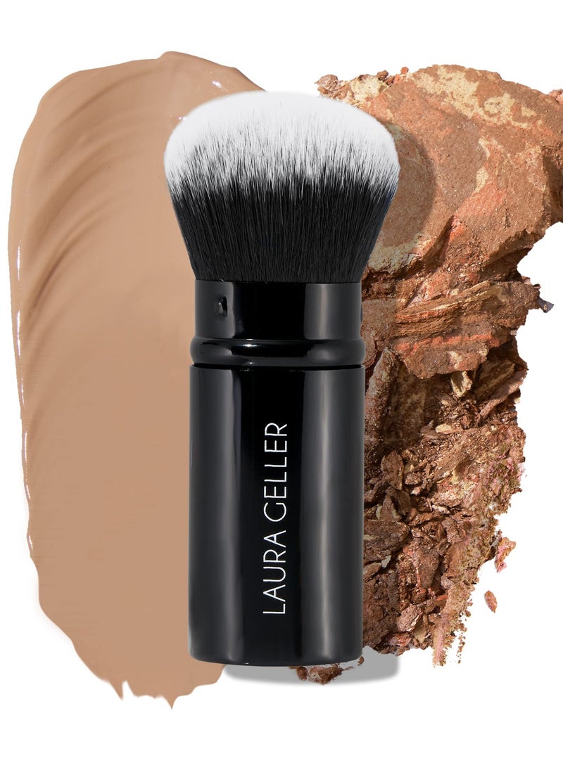 For LAURA GELLER Retractable Makeup Brush with Lid, Retractable Black Kabuki Brush, Suitable for Liquid, Cream and Powder Face Makeup