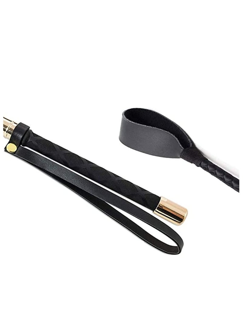 Black Leather Riding Crop for Horses, 18-Inch Equestrian Training Tool with Double Slapper, High-Quality Horse Riding Accessory for Outdoor Training