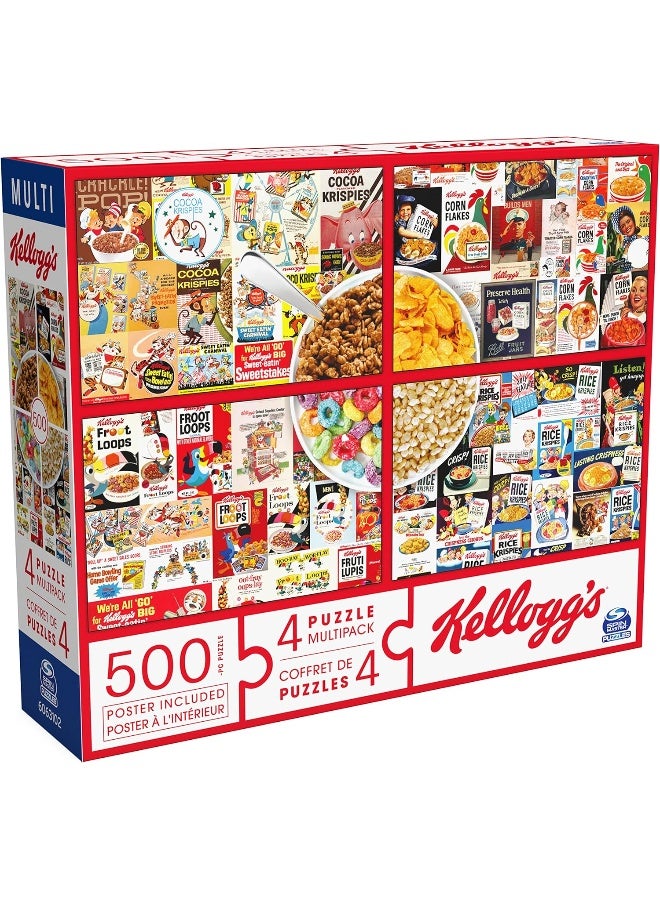 Spin Master Games Kellogg’s, 4 Puzzle Multipack, 500 Pieces Combine to Form Mega Puzzle: Cocoa Krispies, Corn Flakes, Fruit Loops, Rice Krispies, for Kids and Adults