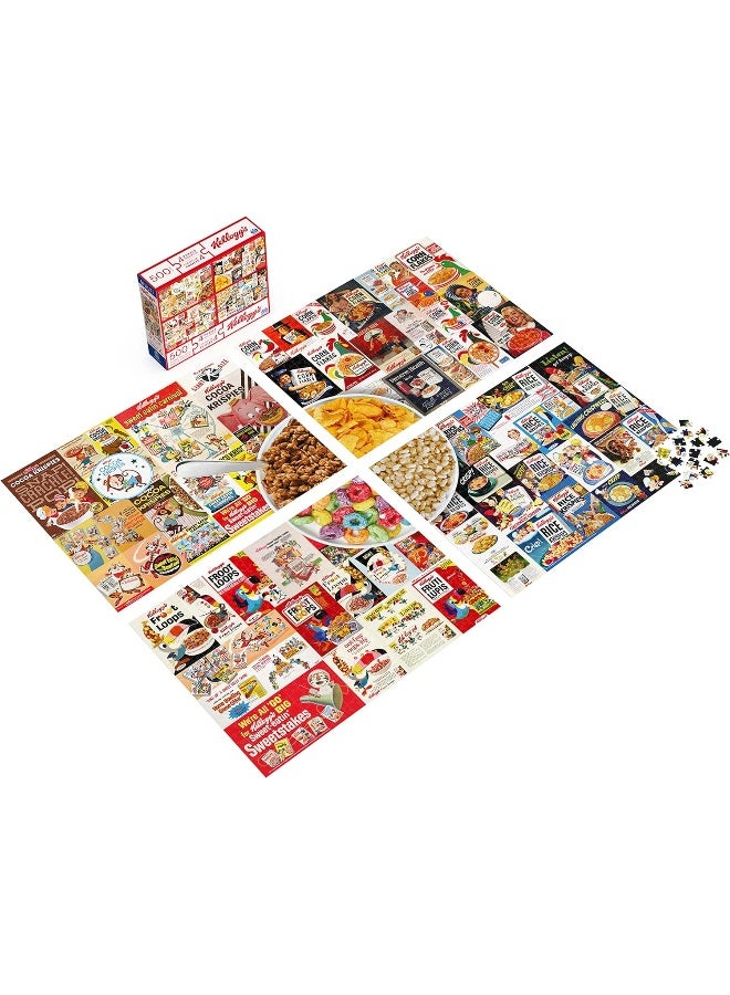 Spin Master Games Kellogg’s, 4 Puzzle Multipack, 500 Pieces Combine to Form Mega Puzzle: Cocoa Krispies, Corn Flakes, Fruit Loops, Rice Krispies, for Kids and Adults