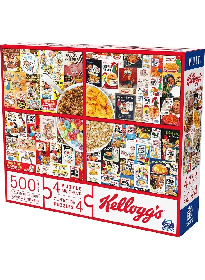 Spin Master Games Kellogg’s, 4 Puzzle Multipack, 500 Pieces Combine to Form Mega Puzzle: Cocoa Krispies, Corn Flakes, Fruit Loops, Rice Krispies, for Kids and Adults