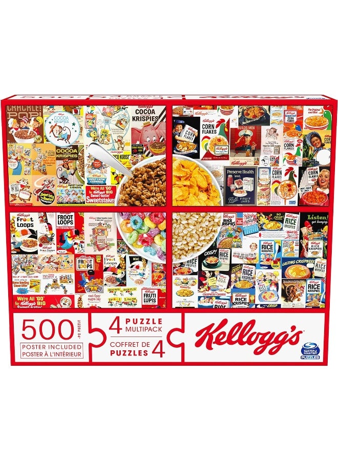 Spin Master Games Kellogg’s, 4 Puzzle Multipack, 500 Pieces Combine to Form Mega Puzzle: Cocoa Krispies, Corn Flakes, Fruit Loops, Rice Krispies, for Kids and Adults