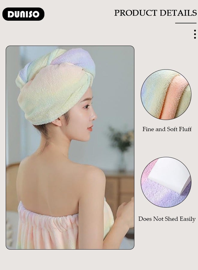 4 Pcs Bath Wrap Towel and Hair Drying Towel Kit, Adjustable Elastic Ultra Absorbent Towel Wrap with Snap Closure Microfiber Soft Coral Fleece Quick Dry Hair Towel Wrap for Women Girl