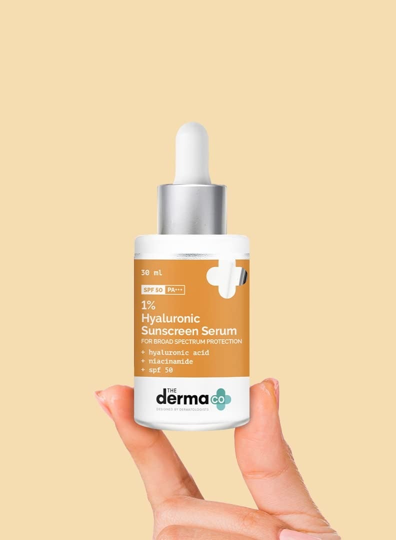 The Derma Co 1% Hyaluronic Acid Sunscreen For All Skin Types Serum With Spf 50 & Niacinamide For Broad Spectrum Protection - 30Ml, Pack Of 1