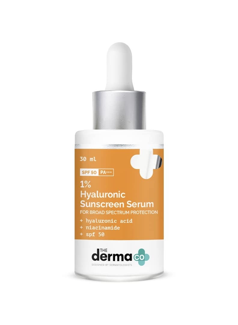 The Derma Co 1% Hyaluronic Acid Sunscreen For All Skin Types Serum With Spf 50 & Niacinamide For Broad Spectrum Protection - 30Ml, Pack Of 1