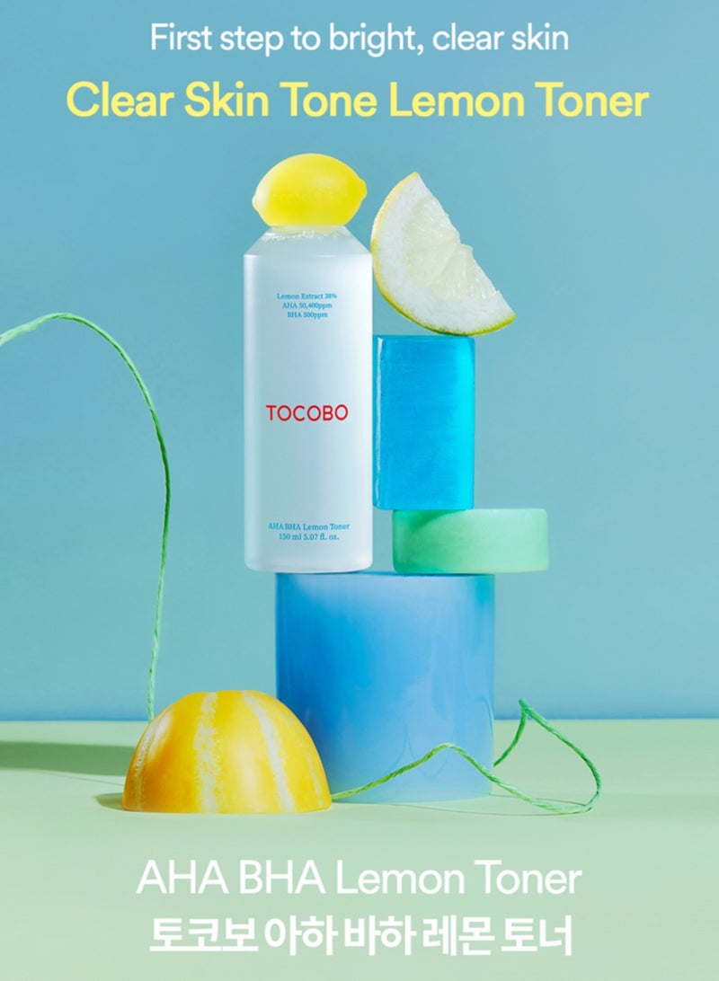 TOCOBO AHA BHA Lemon Toner 150ml – Exfoliating Toner with Lemon Extract for Brightening, Pore Care, and Smooth Skin – Contains AHA & BHA for Gentle Exfoliation and Renewal