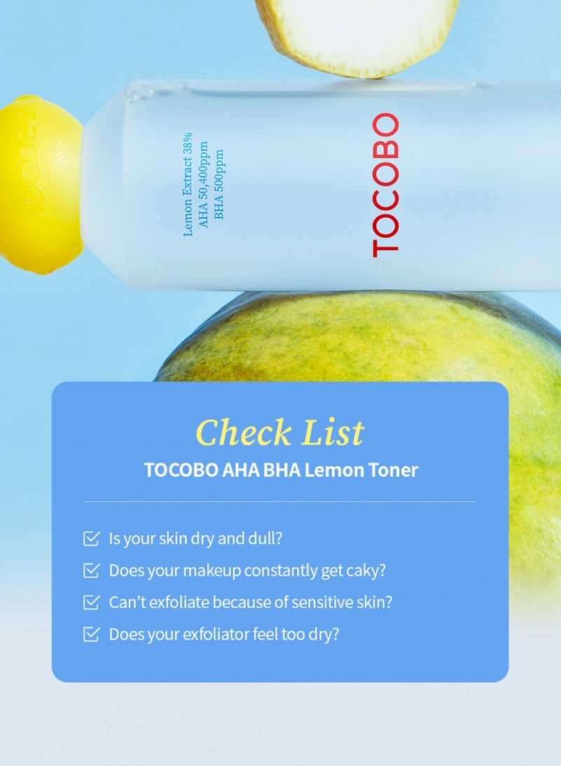 TOCOBO AHA BHA Lemon Toner 150ml – Exfoliating Toner with Lemon Extract for Brightening, Pore Care, and Smooth Skin – Contains AHA & BHA for Gentle Exfoliation and Renewal