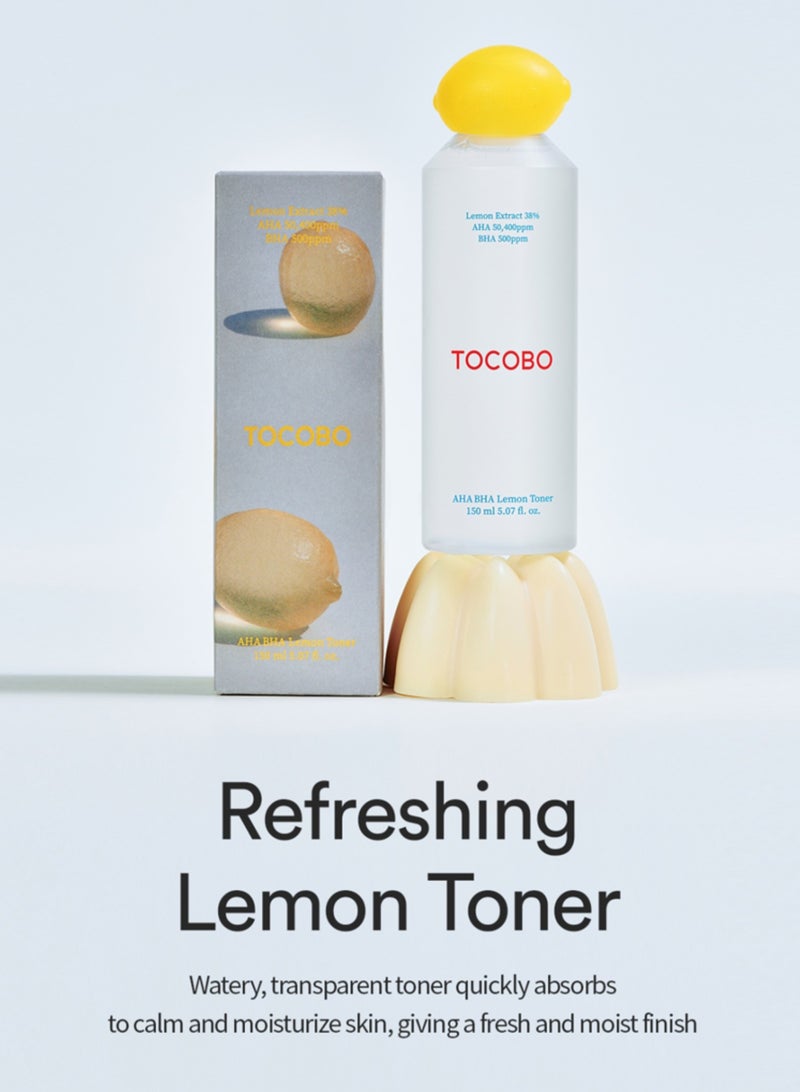 TOCOBO AHA BHA Lemon Toner 150ml – Exfoliating Toner with Lemon Extract for Brightening, Pore Care, and Smooth Skin – Contains AHA & BHA for Gentle Exfoliation and Renewal