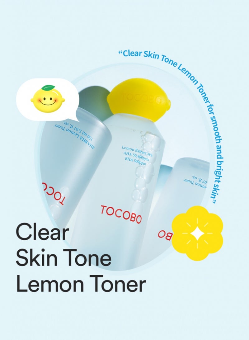 TOCOBO AHA BHA Lemon Toner 150ml – Exfoliating Toner with Lemon Extract for Brightening, Pore Care, and Smooth Skin – Contains AHA & BHA for Gentle Exfoliation and Renewal