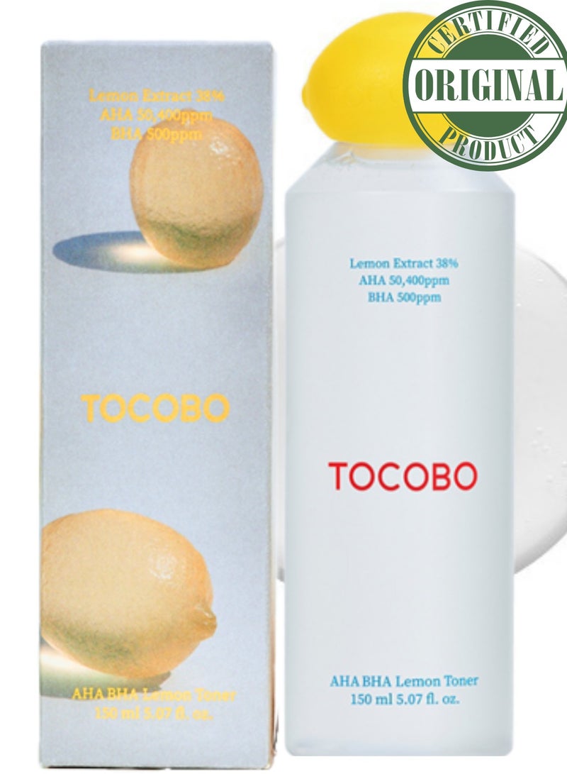 TOCOBO AHA BHA Lemon Toner 150ml – Exfoliating Toner with Lemon Extract for Brightening, Pore Care, and Smooth Skin – Contains AHA & BHA for Gentle Exfoliation and Renewal