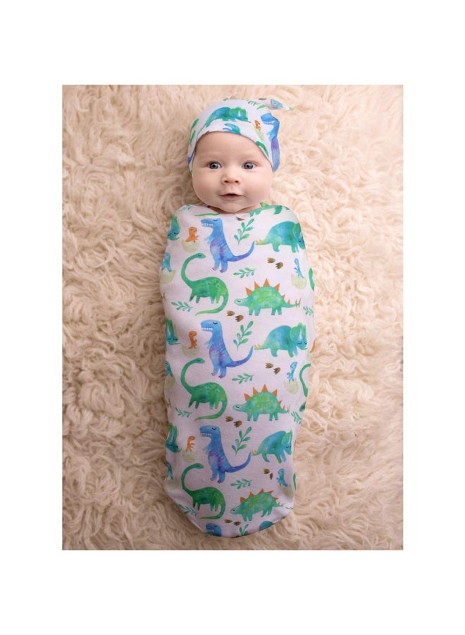 Hat Swaddle Set  Cutie Includes Name Announcement Card And Matching Jersey Knit And Hat Set  Perfect For Newborn Photos  For Ages 0 To 3 Months  Dinosaur