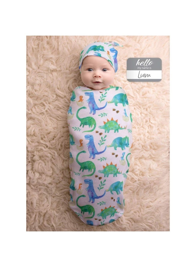 Hat Swaddle Set  Cutie Includes Name Announcement Card And Matching Jersey Knit And Hat Set  Perfect For Newborn Photos  For Ages 0 To 3 Months  Dinosaur