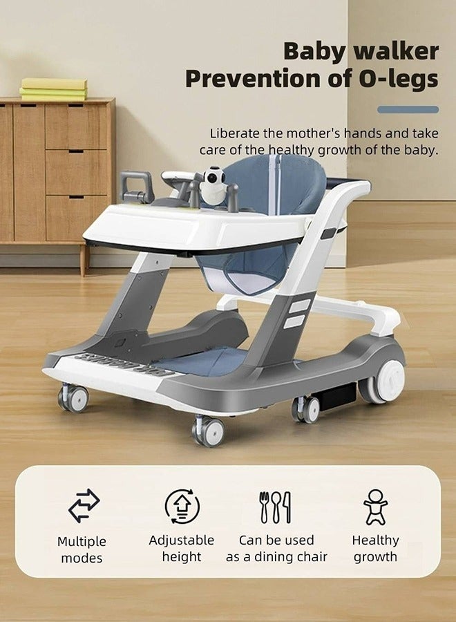 3-In-1 Baby Walker, Anti-Rollover Pram Stroller, Walk Play Meal Chair With Adjustable Height, Speed, Mute Wheels