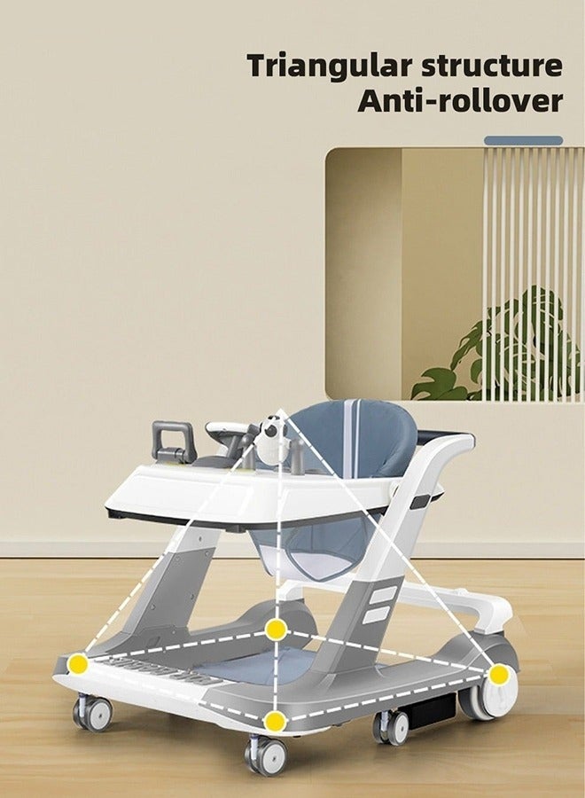 3-In-1 Baby Walker, Anti-Rollover Pram Stroller, Walk Play Meal Chair With Adjustable Height, Speed, Mute Wheels