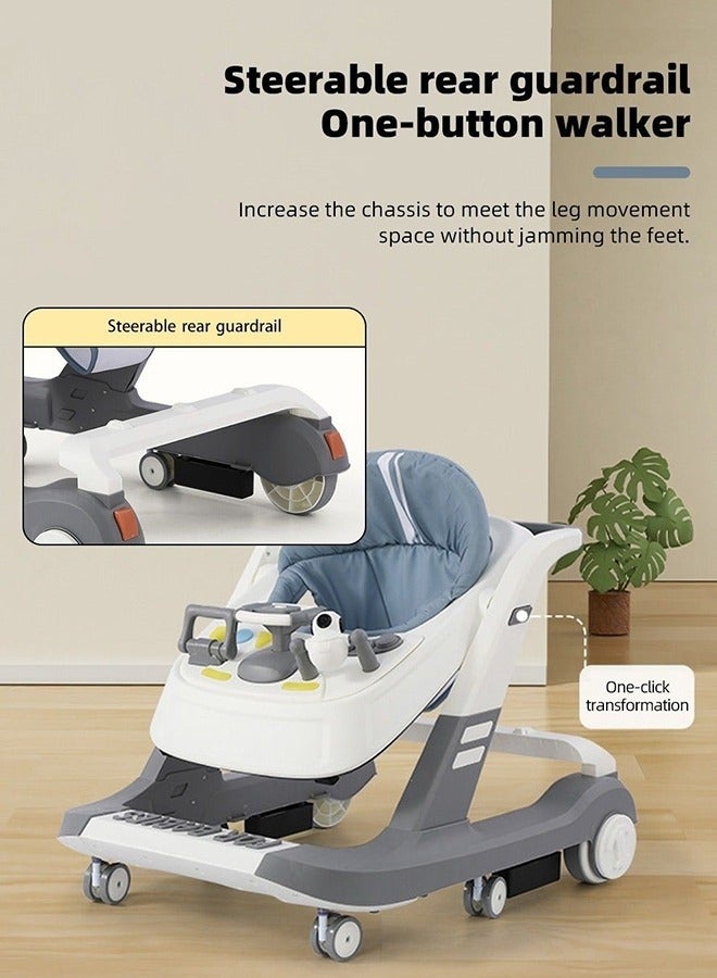 3-In-1 Baby Walker, Anti-Rollover Pram Stroller, Walk Play Meal Chair With Adjustable Height, Speed, Mute Wheels