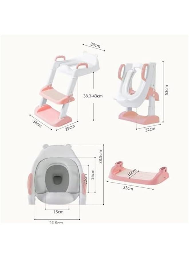 Toilet Training Seat with Pedal Stool Ladder, Foldable Toddler Toilet Seat with Anti-Slip Pads, 2 In 1 Kids Potty Training Toilet Splash Proof Plate Suitable for Boys and Girls (Pink)