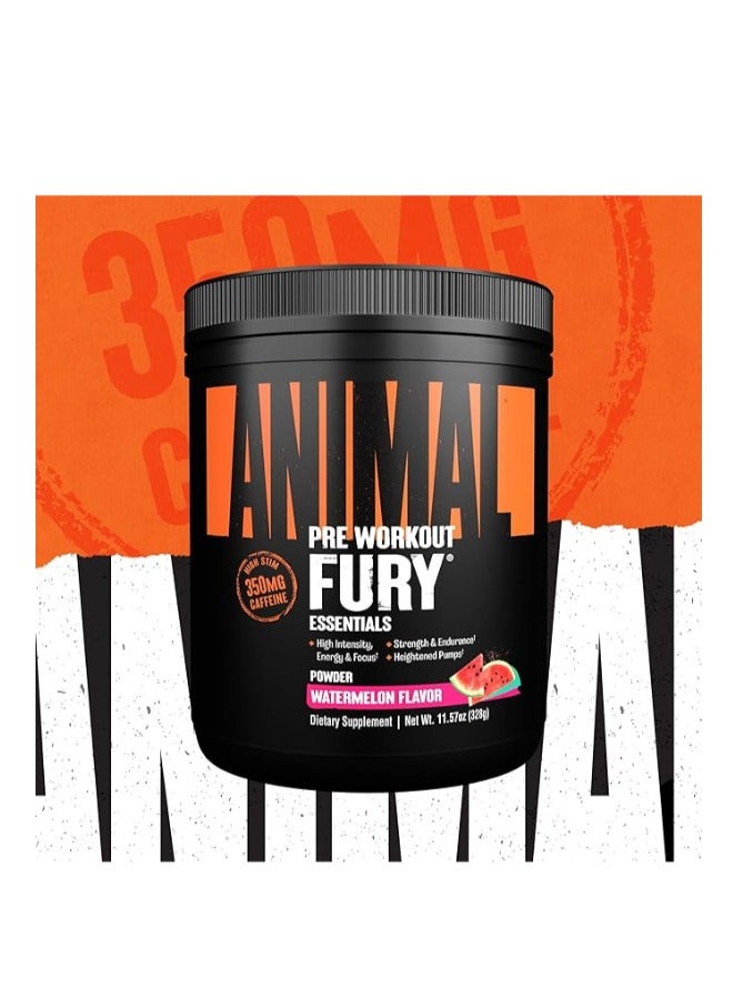 Animal Fury - Pre Workout Powder, Energy and Focus Supplement with 5g BCAA, 350 mg Caffeine, Beta-Alanine, Nitric Oxide Booster, Watermelon Flavor, 20 Servings