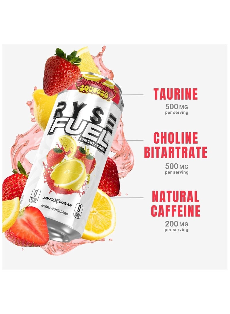 Fuel Energy Drink 200mg Natural Caffeine Strawberry Squeez Pack Of 12