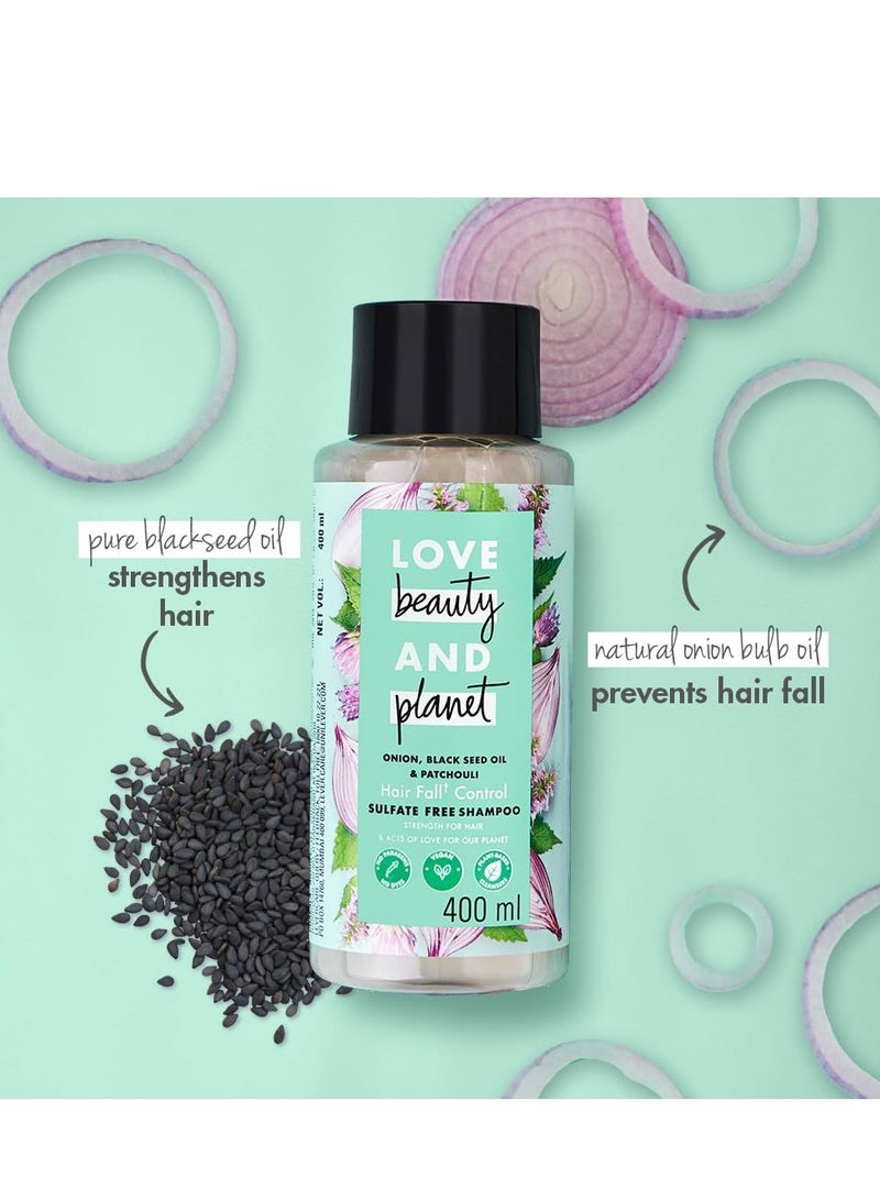 Love Beauty and Planet Onion Oil Blackseed Oil and Patchouli Sulfate Free Hairfall Control Shampoo No Parabens No Dyes Patchouli Essential Oil 400 ml