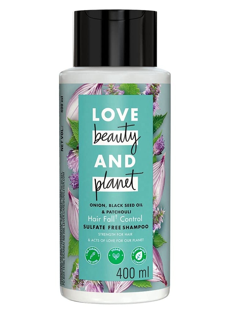 Love Beauty and Planet Onion Oil Blackseed Oil and Patchouli Sulfate Free Hairfall Control Shampoo No Parabens No Dyes Patchouli Essential Oil 400 ml