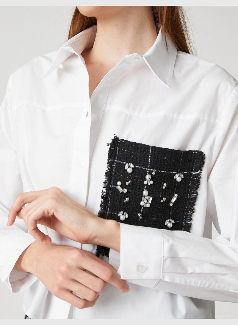 Tweed Pocket Detail Crop Shirt