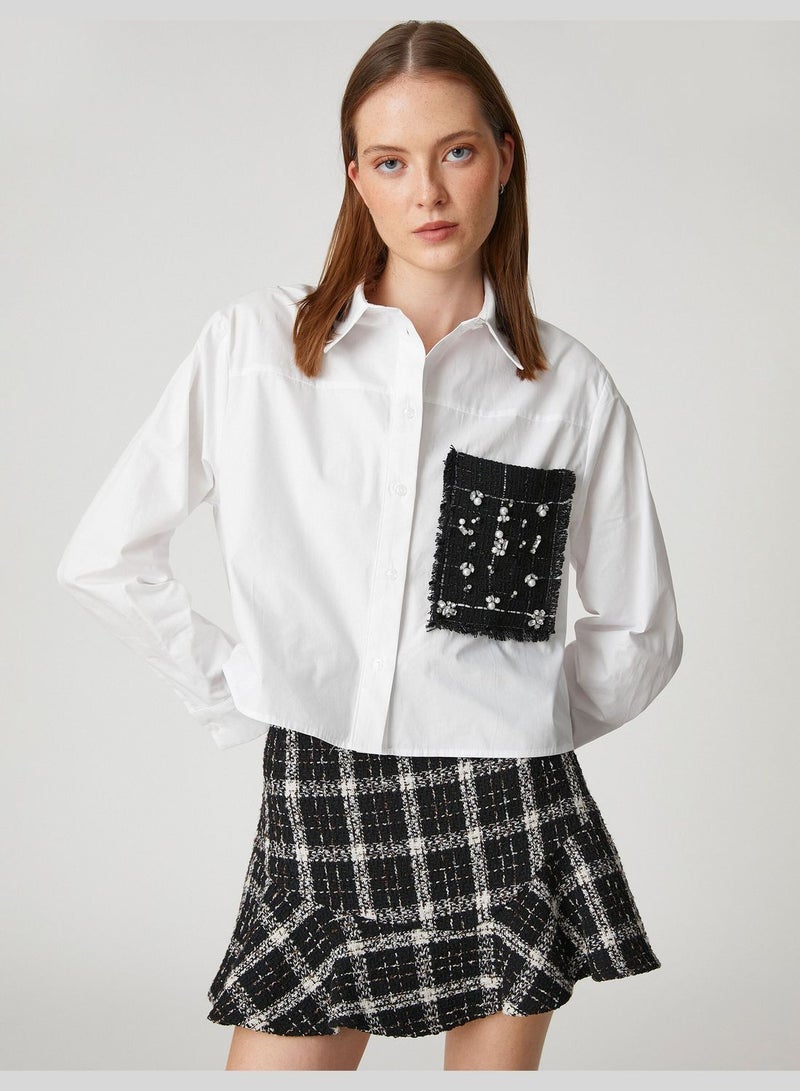 Tweed Pocket Detail Crop Shirt