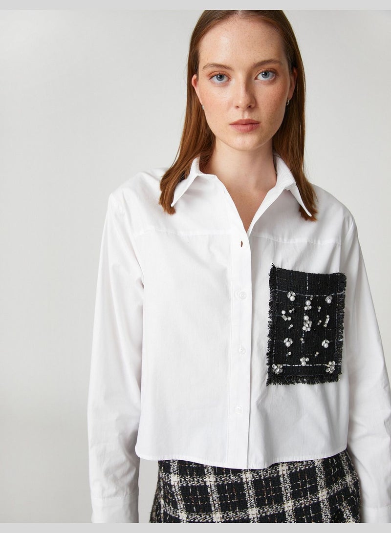 Tweed Pocket Detail Crop Shirt