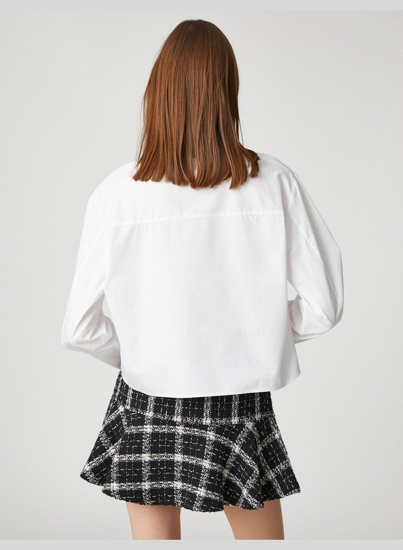 Tweed Pocket Detail Crop Shirt