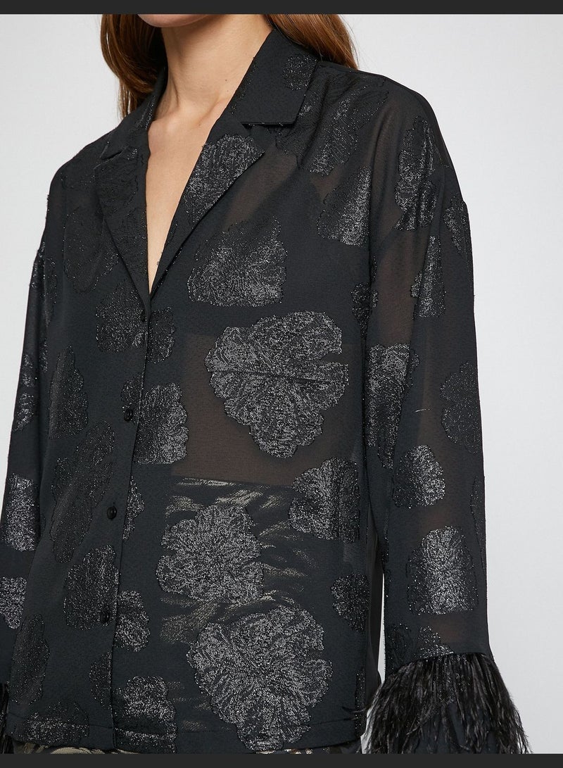 Jacquard Feather Detail Chiffon Shirt