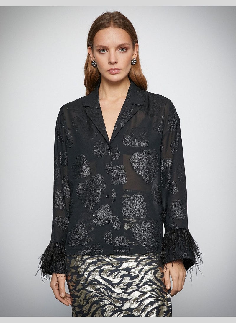 Jacquard Feather Detail Chiffon Shirt