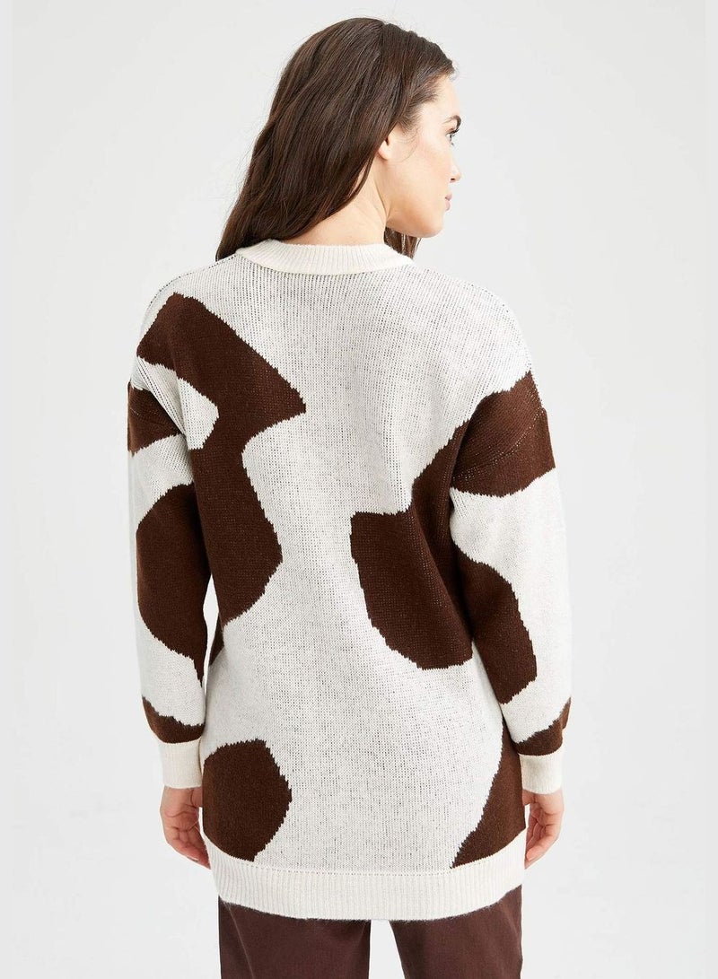 Regular Fit Long Sleeve Cow Print Tunic