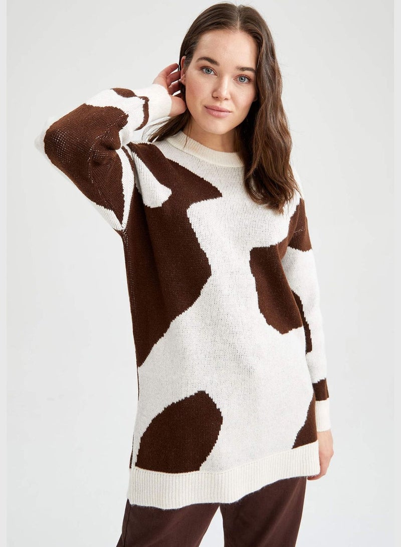 Regular Fit Long Sleeve Cow Print Tunic