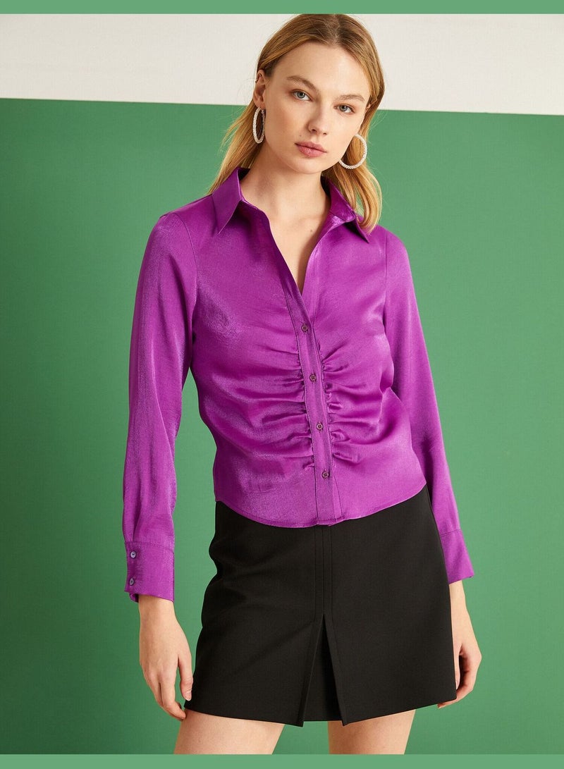 Shirred Front Satin Shirt