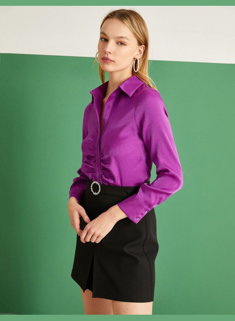 Shirred Front Satin Shirt