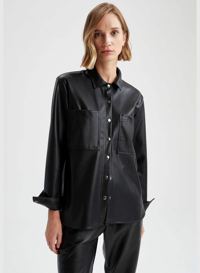 Oversize Faux Leather Shirt Jacket