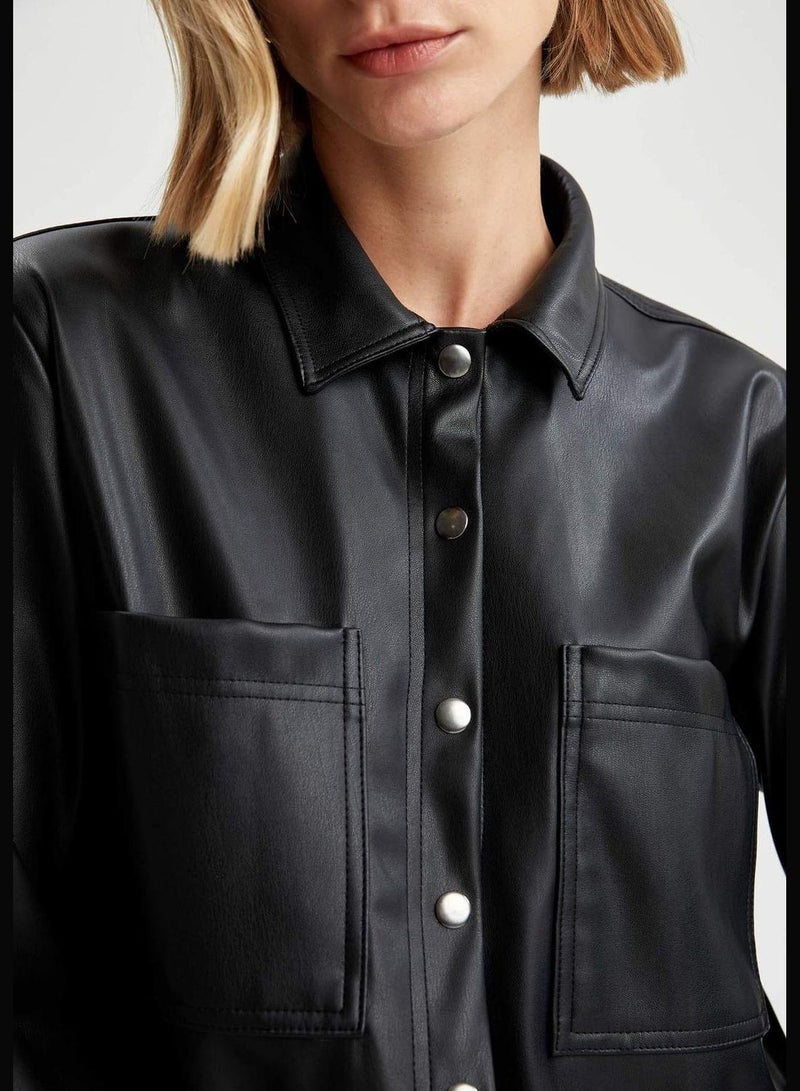 Oversize Faux Leather Shirt Jacket