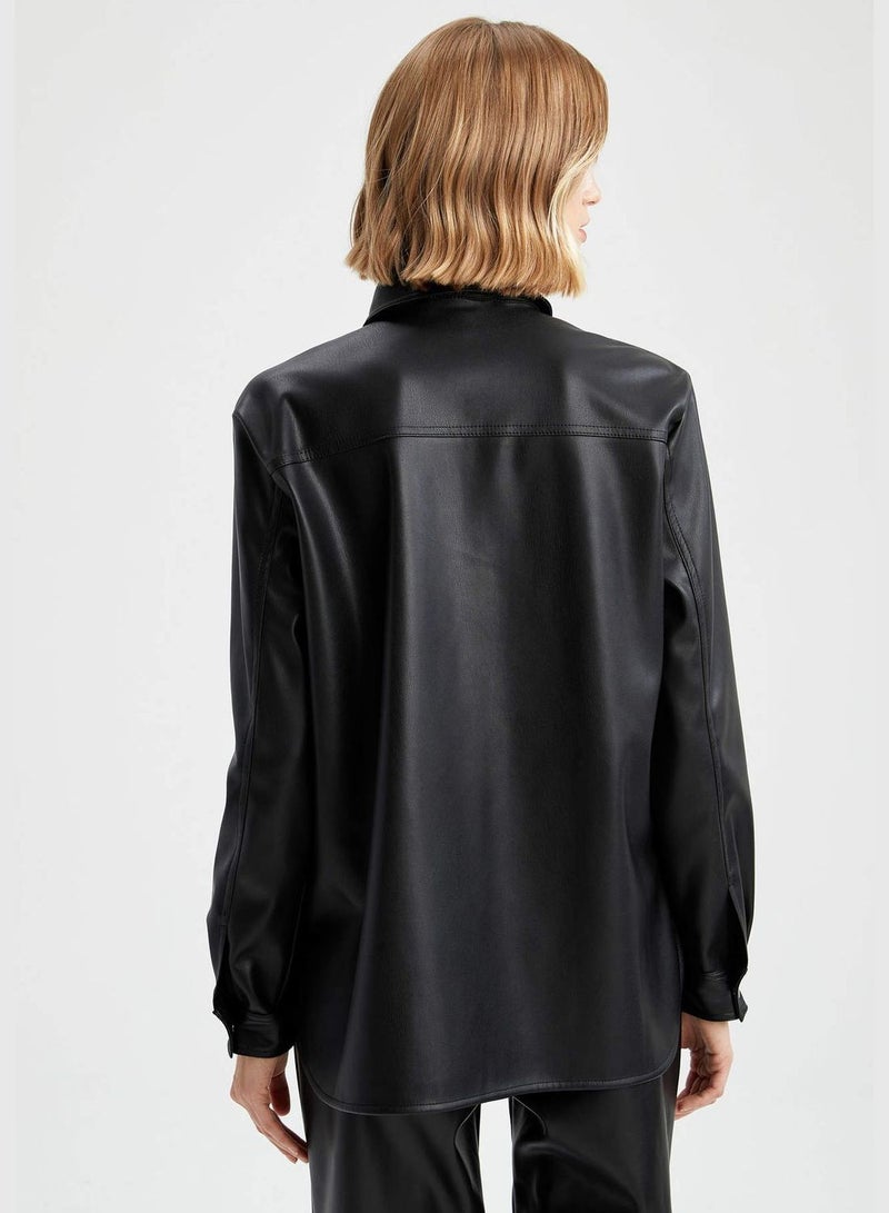 Oversize Faux Leather Shirt Jacket