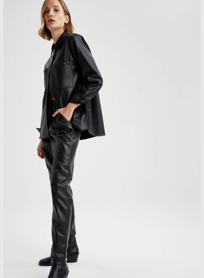 Oversize Faux Leather Shirt Jacket