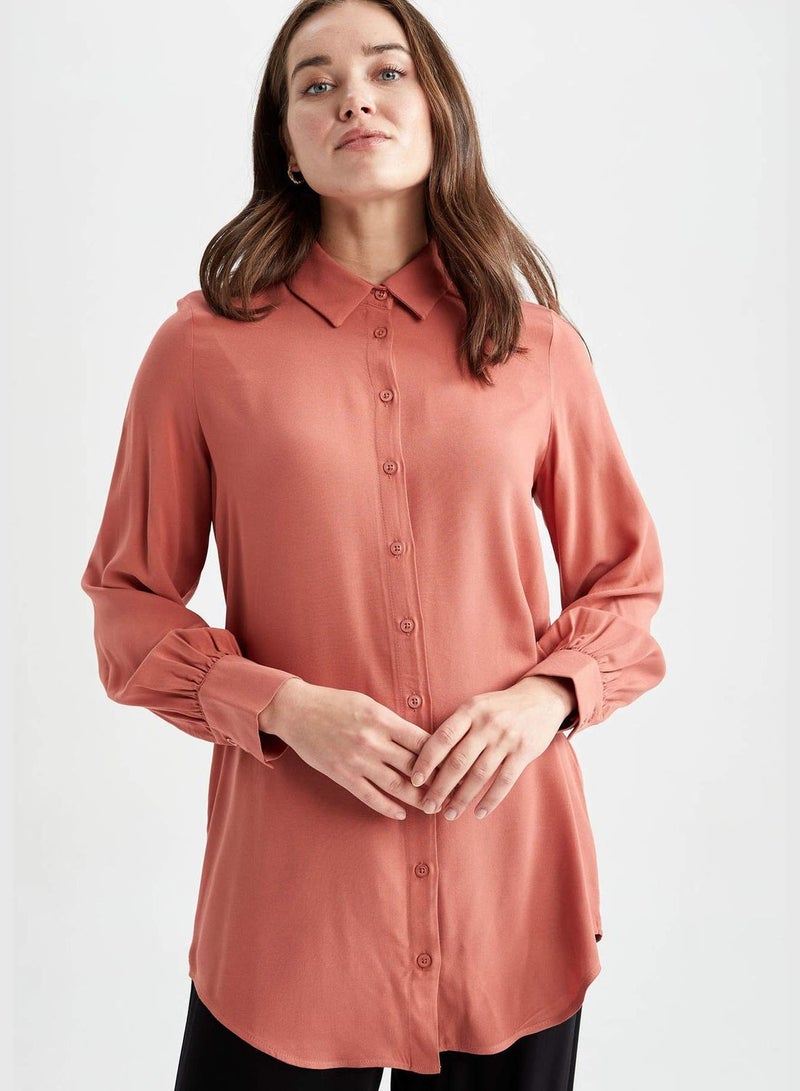 Woman Woven Long Sleeve Tunic