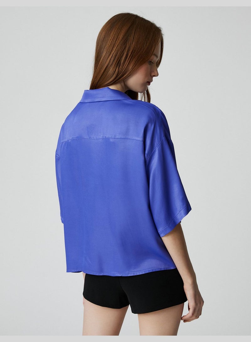 Button Detail Short Sleeve Viscose Satin Shirt