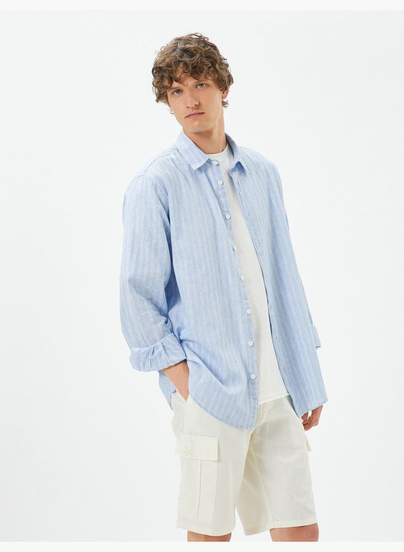 Linen Blend Shirt Classic Neck Long Sleeve