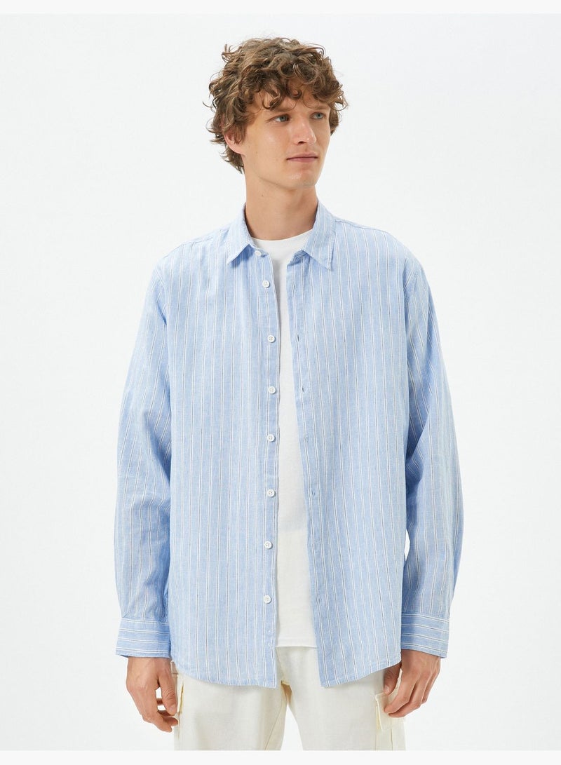 Linen Blend Shirt Classic Neck Long Sleeve