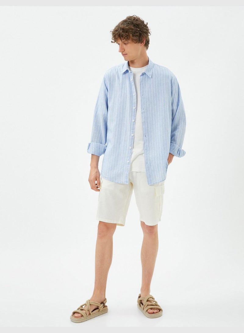 Linen Blend Shirt Classic Neck Long Sleeve