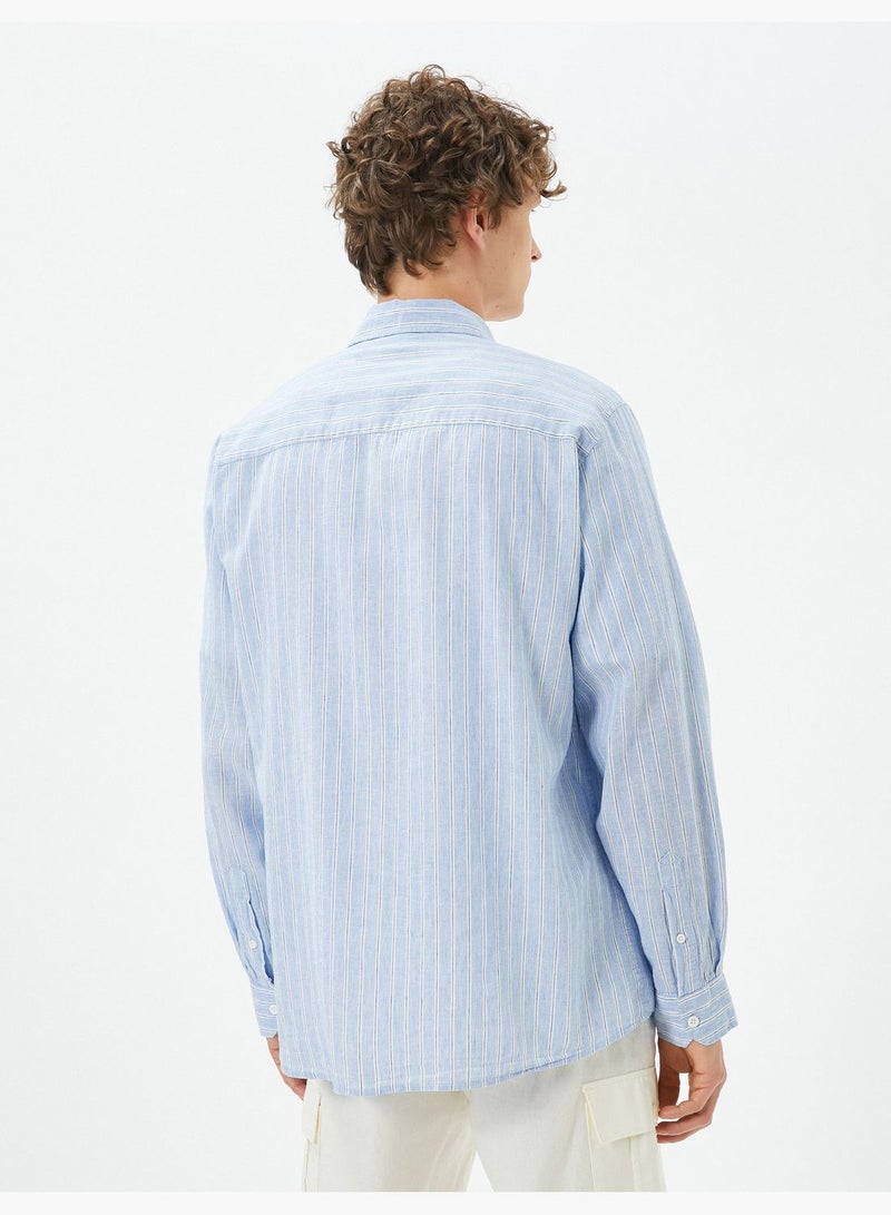 Linen Blend Shirt Classic Neck Long Sleeve