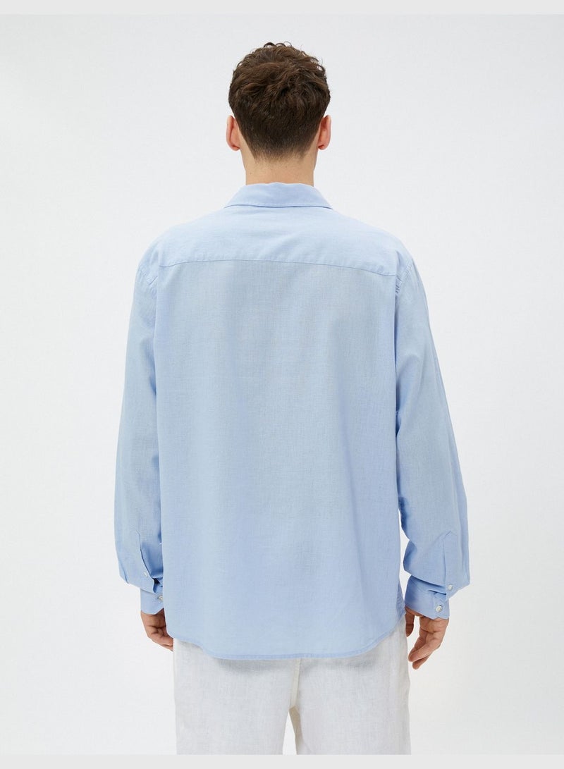 Linen Blend Shirt Classic Neck Long Sleeve