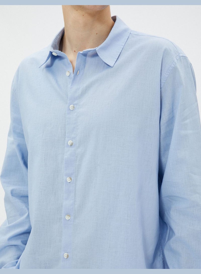 Linen Blend Shirt Classic Neck Long Sleeve