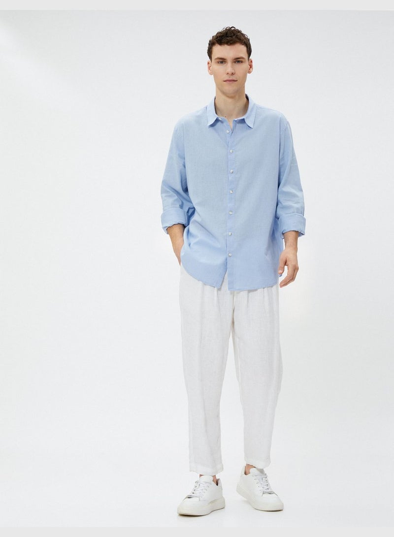 Linen Blend Shirt Classic Neck Long Sleeve