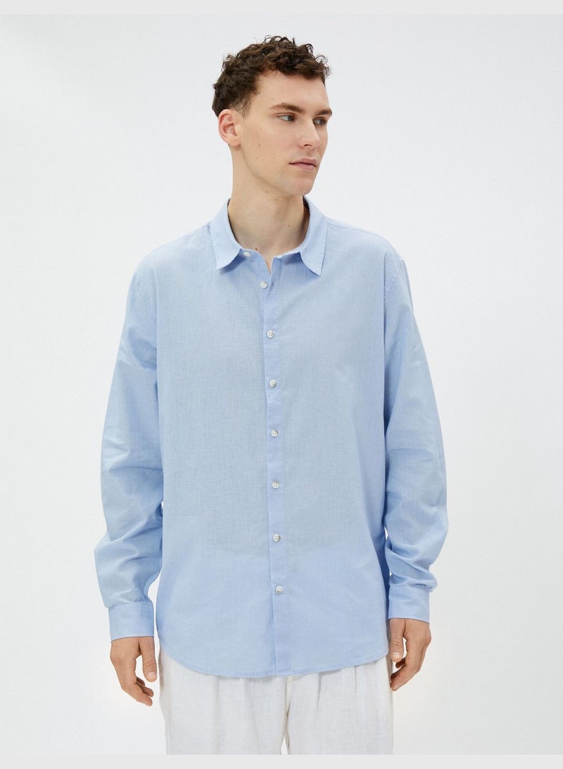 Linen Blend Shirt Classic Neck Long Sleeve